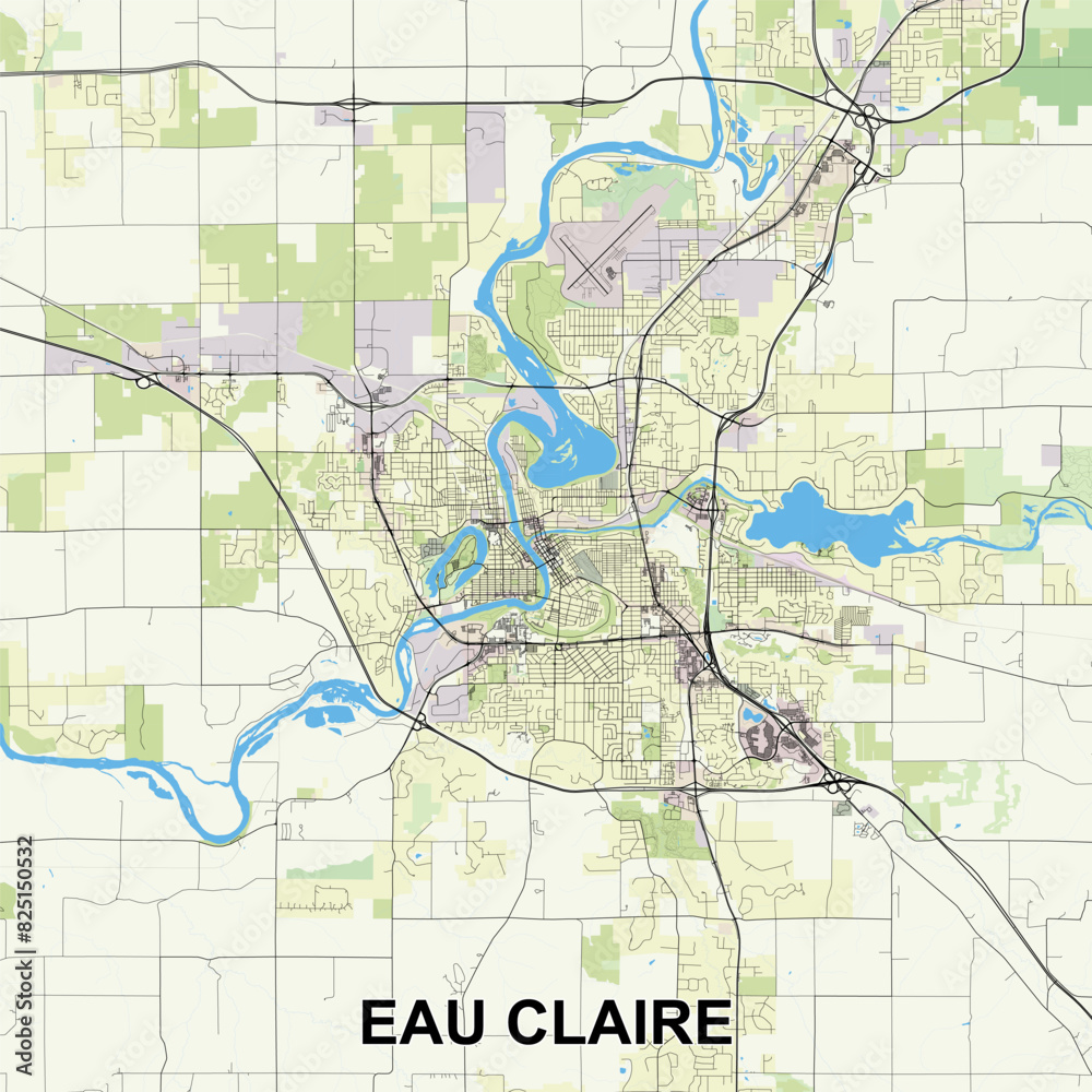 Obraz premium Eau Claire, Wisconsin, United States map poster art