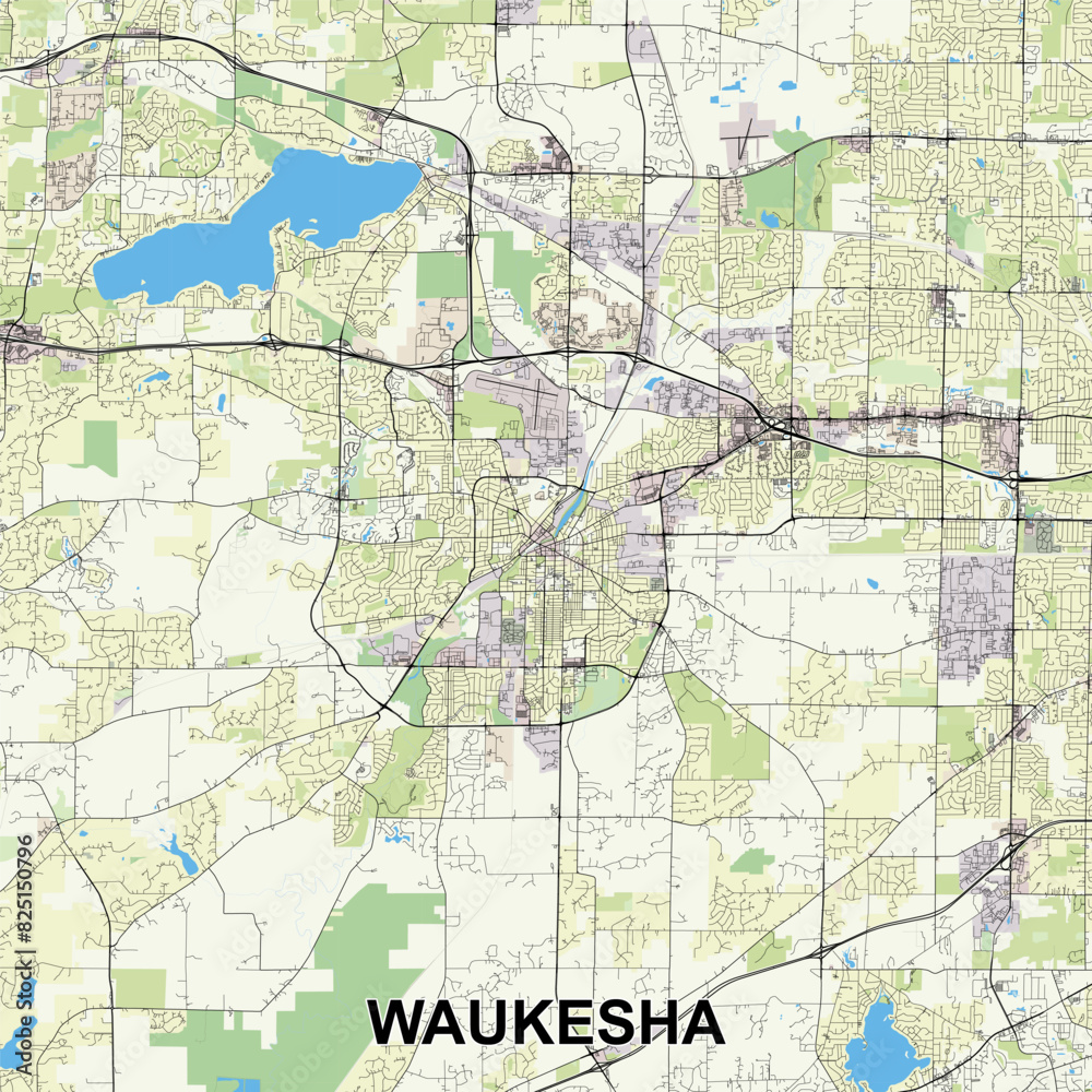 Waukesha, Wisconsin, United States map poster art