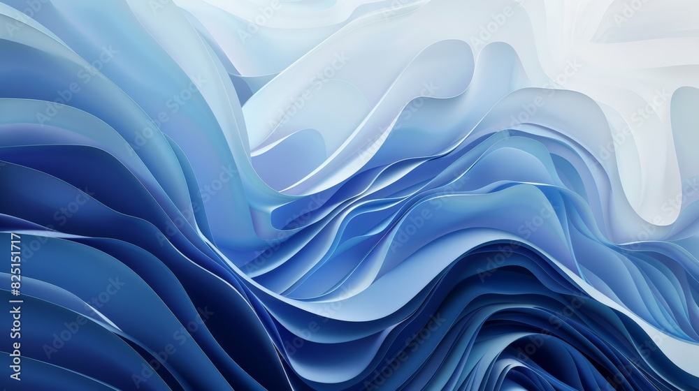 Obraz premium Wavy blue and white abstract art creating flow and motion, conveying calm and serenity