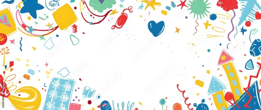 Playful Children s Day Doodle Page Border Design with Blank Central Space for Mockup or Message