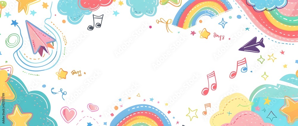 Playful Doodle Border Design for Children s Day Background with Blank Space for Message Playful Doodle Border Design for Children s Day Background with Blank Space for Message