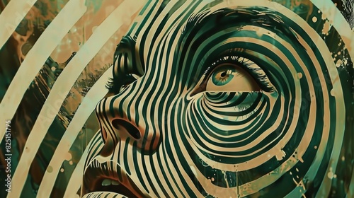 Abstract woman portrait with vintage geometric patterns for artistic designs