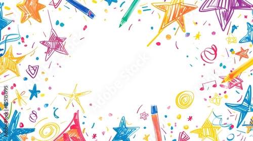 Playful Doodle Border for Children s Day Background with Blank Space for Message