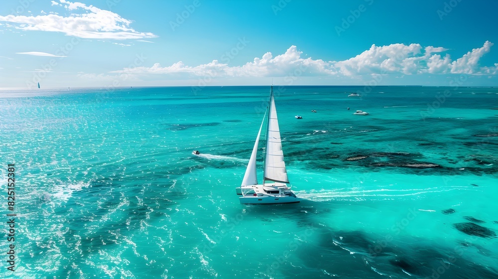 Obraz premium Catamarans Sailing Towards Sun-Drenched Horizons: A Journey of Adventure and Freedom