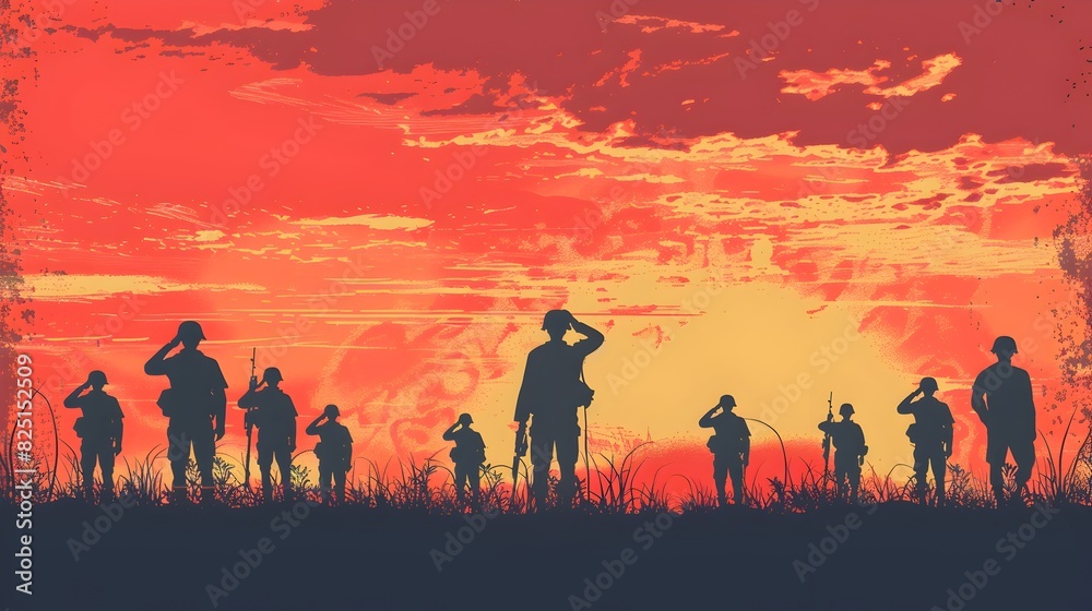 Minimalist Memorial Day Sunset Silhouettes with Blank Copy Space