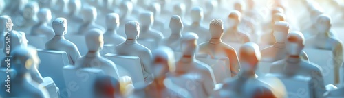 The image shows a large group of people, all of whom are looking in the same direction