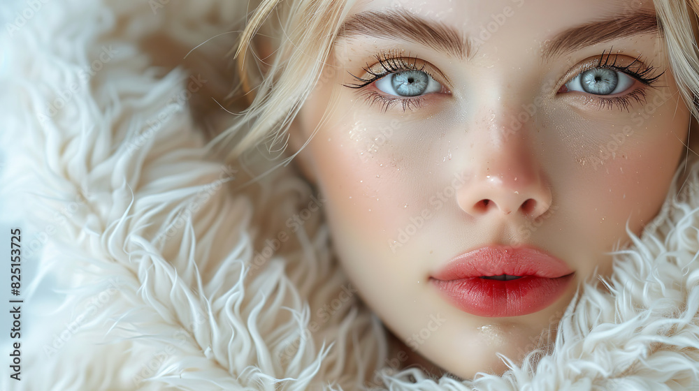 Portrait of a beautiful young woman with light fur and blond hair Portrait of a beautiful young woman with light fur and blond hair