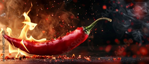 Red hot chili pepper on fire.