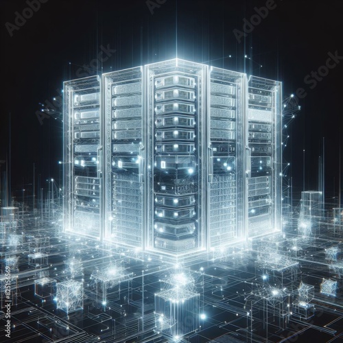 Futuristic Quantum Computing Data Center - High-Tech Server Room with Advanced Technology Visualization photo