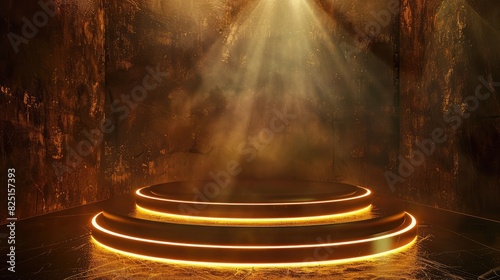 saddlebrown and gold podium with light effect photo