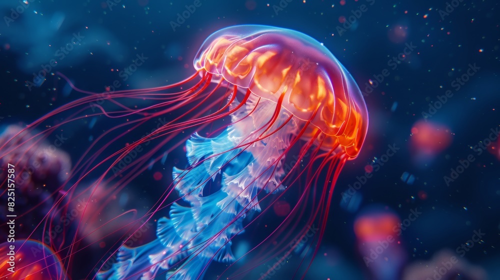 Bioluminescent jellyfish glowing in the ocean for underwater themed designs