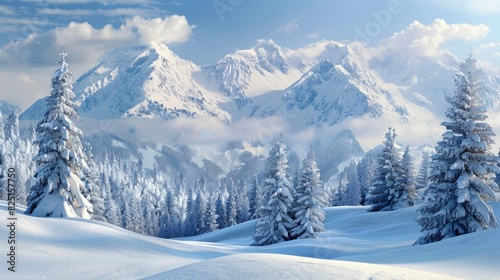 Snow covered mountain scenery © LukaszDesign