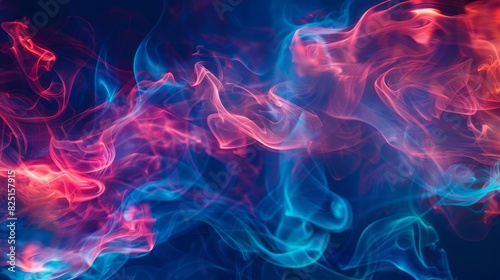 mystical red smoke swirling on vibrant blue background neon color abstract texture illustration