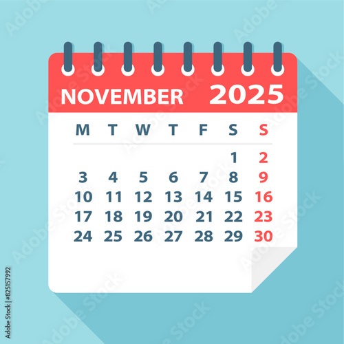 November 2025 Calendar Leaf - Vector Illustration