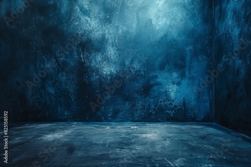 Dramatic Cold Blue Textured Wall and Floor Background for Theatrical and Creative Visuals photo