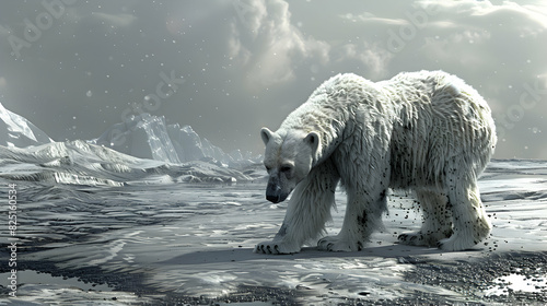 High Resolution Image: Polar Bear Searching for Food in Barren Landscape Impact of Carbon Emissions on Arctic Wildlife