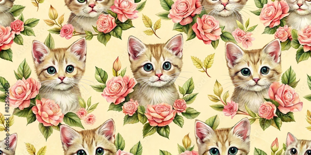 background, cute kittens and roses