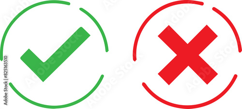 Green checkmark tick and red X icons.	 photo