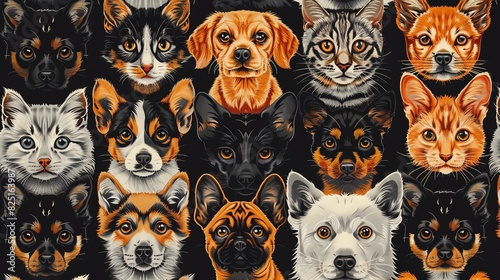 A photo of a variety of dog and cat breeds.