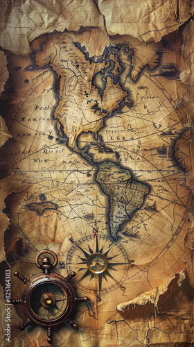 old map and compass, generative ai