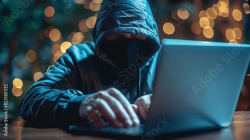 Illustrate a gang of identity thieves stealing personal information from unsuspecting victims, using it to commit fraud and financial crimes. photo
