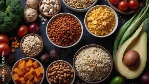 Assortment of High-Fiber Vegan Ingredients for Wholesome Cooking