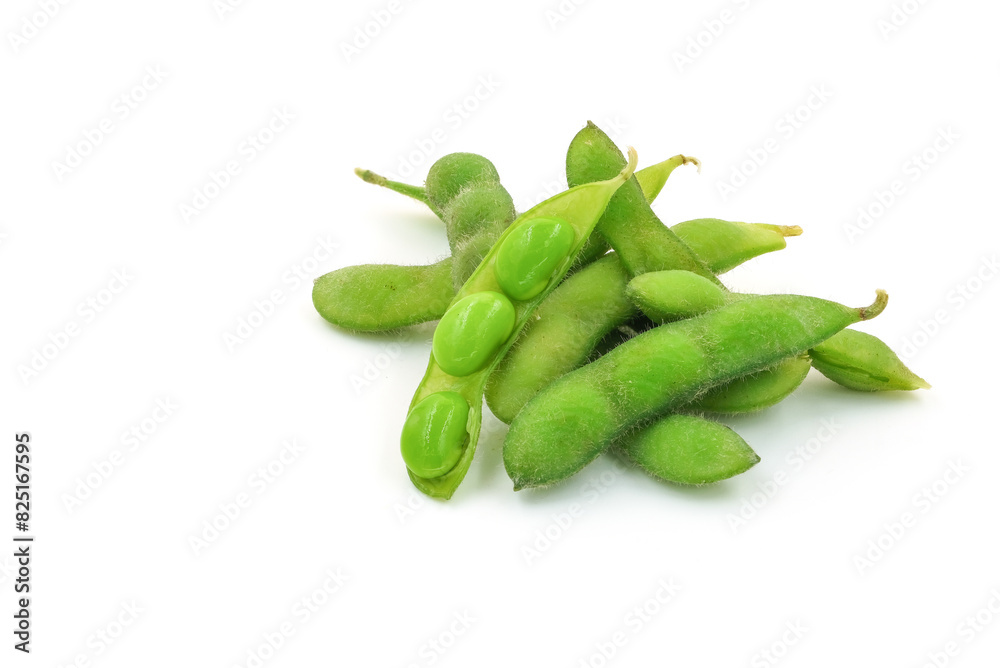 Fresh edamame soybeans and pods isolated on white background. Fresh edamame soybeans and pods isolated on white background.