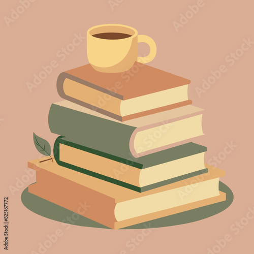 stack of books and cup of coffee