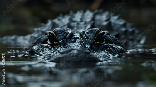 Stealthy Alligator Partially Submerged in Murky Water with Only Eyes and Snout Visible