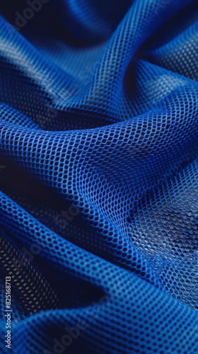Textured blue mesh fabric with intricate detail