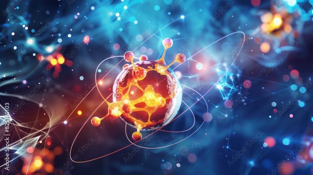 Nanotechnology, Molecule model image. Mixed media