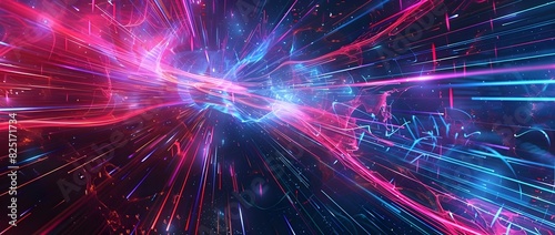 Dynamic Futuristic Digital Explosion with Vibrant Colorful Particles and Glowing Energy Rays in a Cosmic Space Backdrop