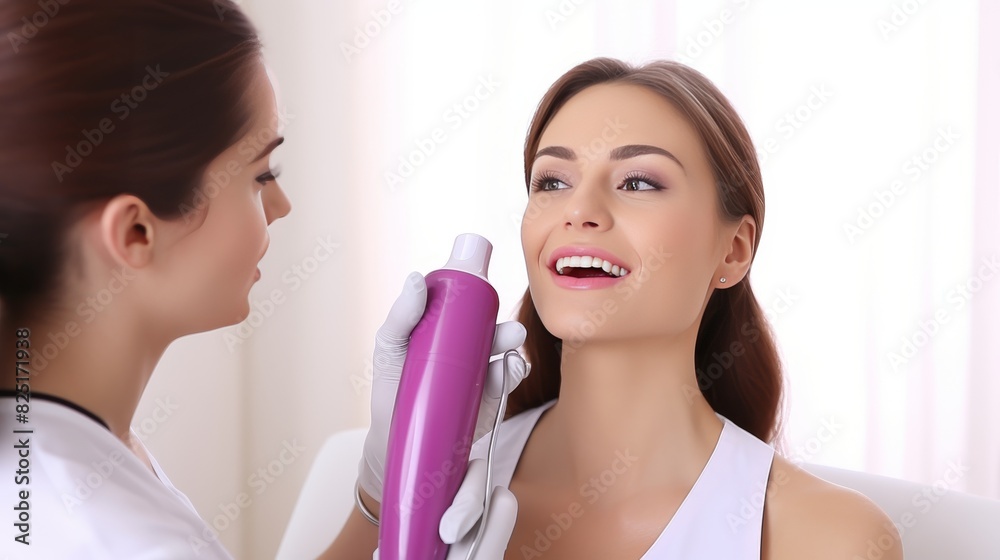 Dentist displaying jaw x ray on clinic computer screen to patient during consultation