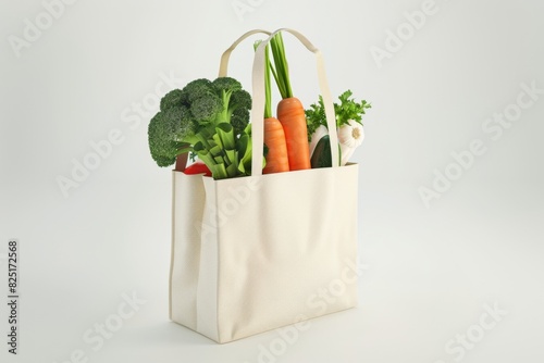 Shopping bag 3d filled with vegetables on white background