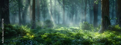 landscape of magical green forest blurry