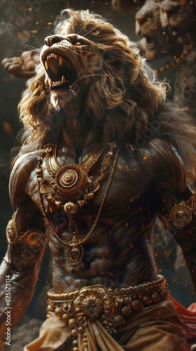 cinematic photo of an ancient god vishnu narsimha avtar
