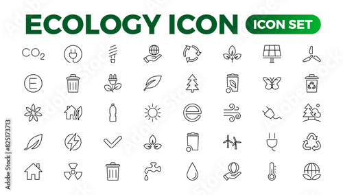 Eco friendly related thin line icon set in minimal style. Linear ecology icons. Environmental sustainability simple symbol