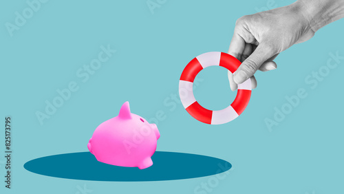 Foto Piggy Bank At Risk being saved from drowning in debt
