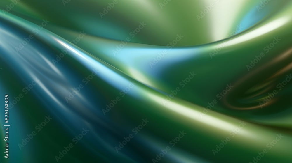 Obraz premium Abstract Green and Blue Wavy Background, Smooth Shiny Surface with Gradual Color Transition.