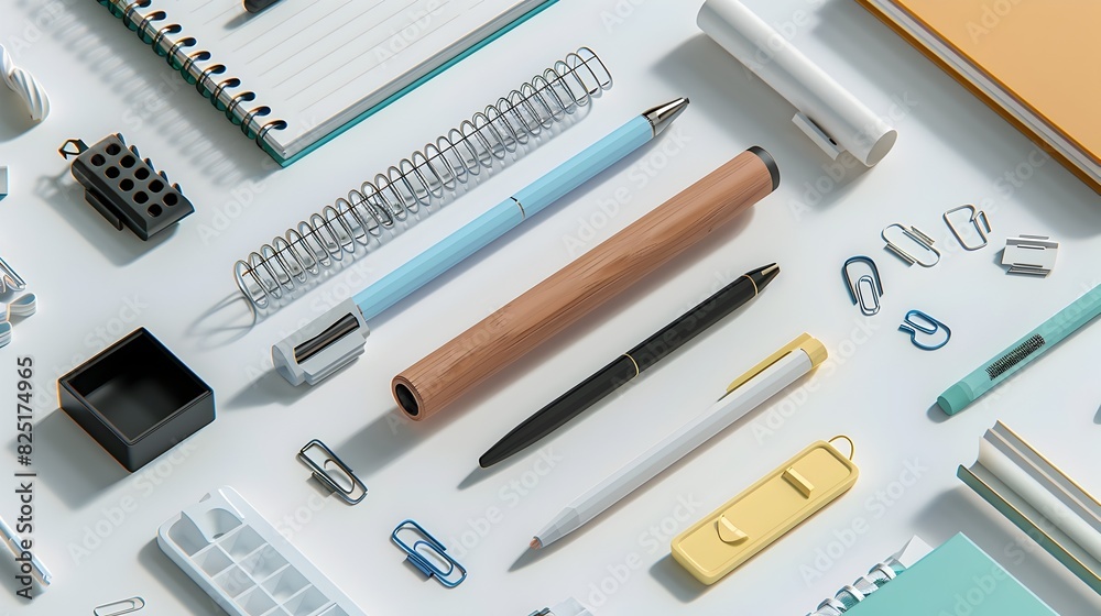 3D Render of Professional Office Supplies on a White Background 3D Render of Professional Office Supplies on a White Background