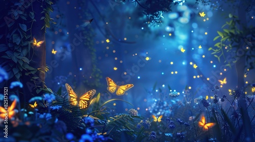 Attractive Glowing insects in the night forest