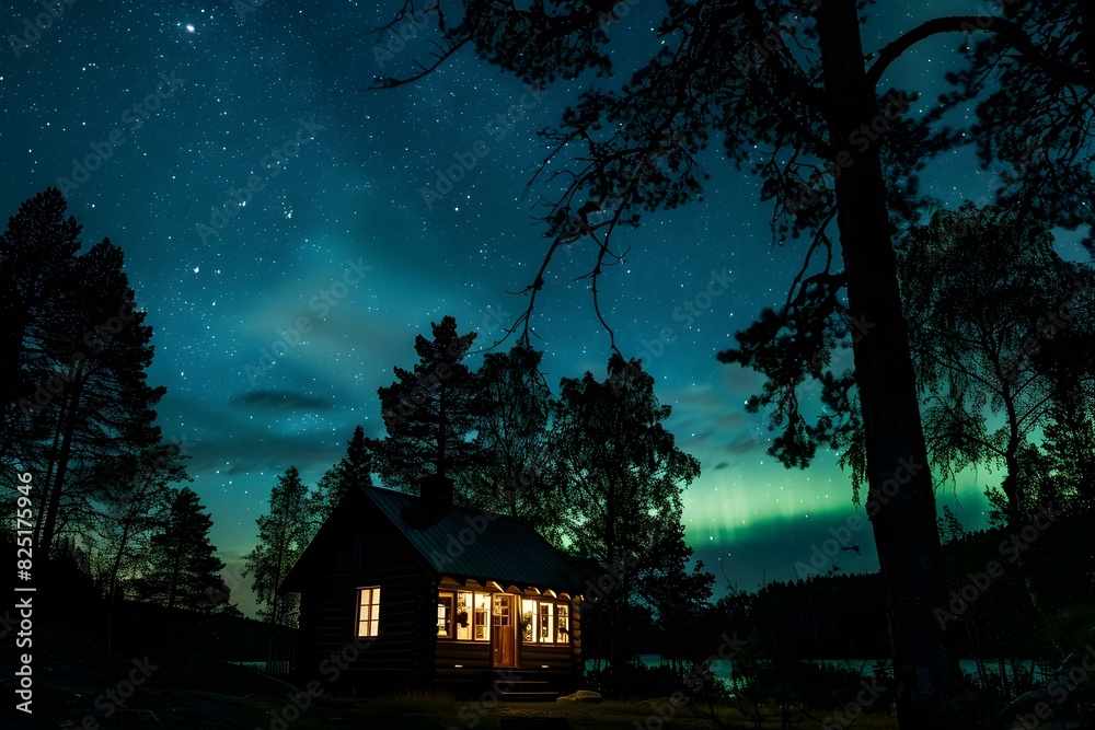 Cozy Cabin Nestled in a Magical Winter Wonderland Under the Starry Northern Lights Cozy Cabin Nestled in a Magical Winter Wonderland Under the Starry Northern Lights