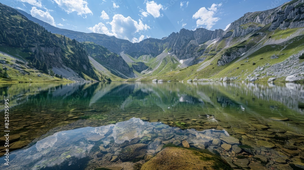 Clear lake with mountain reflection in the alps Clear lake with mountain reflection in the alps