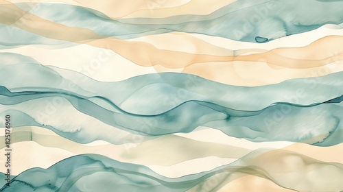 Wallpaper Mural Soft watercolor texture with gentle waves of ocean blues and sandy beige Torontodigital.ca