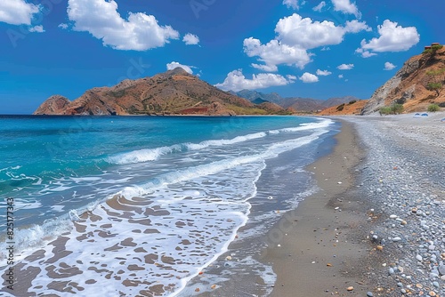 Sandy Beach With Waves Rolling Onto Shore