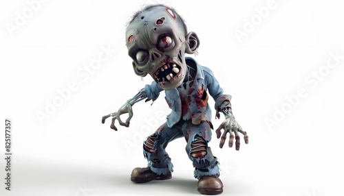 Halloween 3D cartoon zombie full body horror solid white background