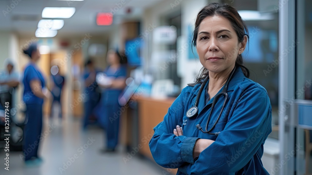 The Healing Guardian: A Woman in Scrubs Embracing Hope in a Hospital Hallway The Healing Guardian: A Woman in Scrubs Embracing Hope in a Hospital Hallway