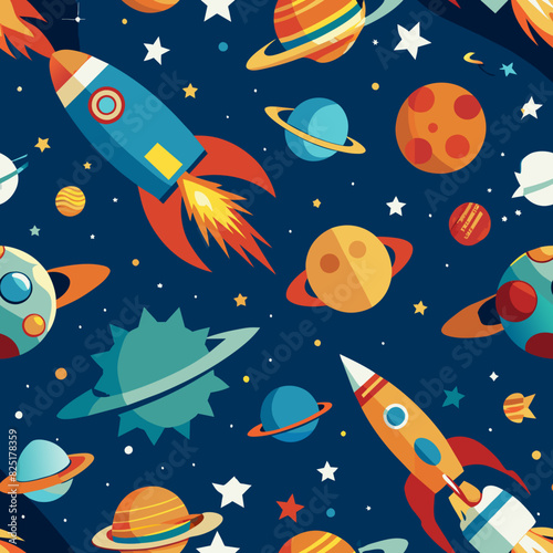 seamless pattern with space rocket