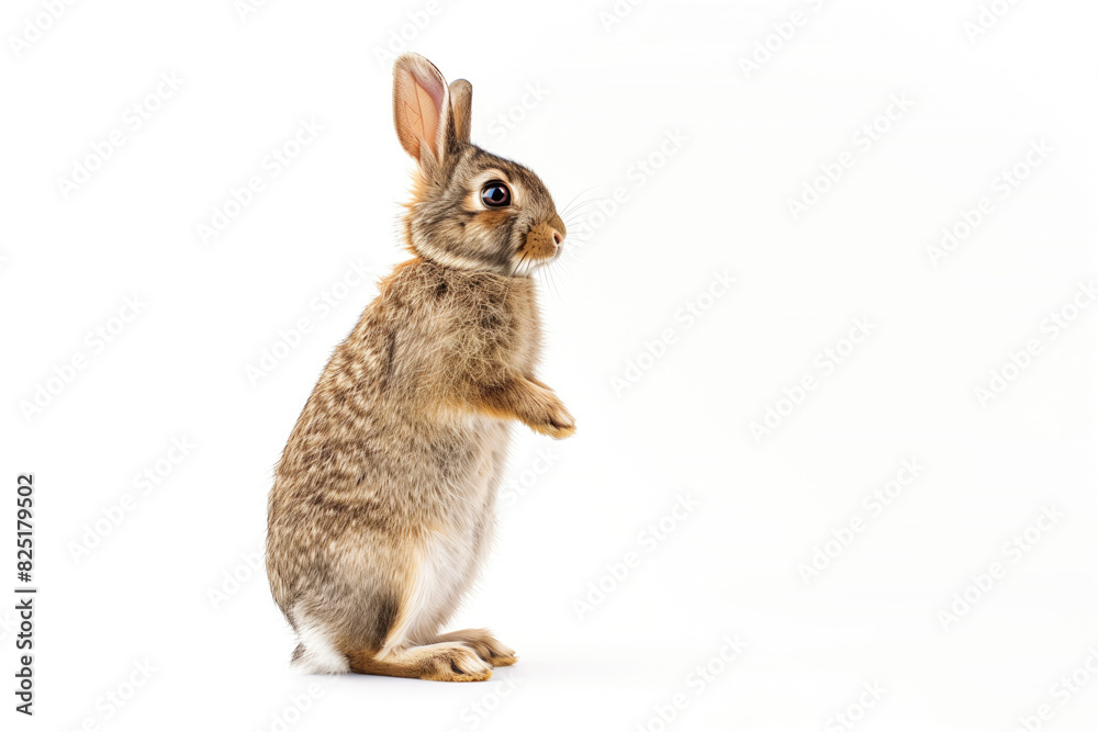 Fototapeta premium Cute rabbit standing on back feet on white background