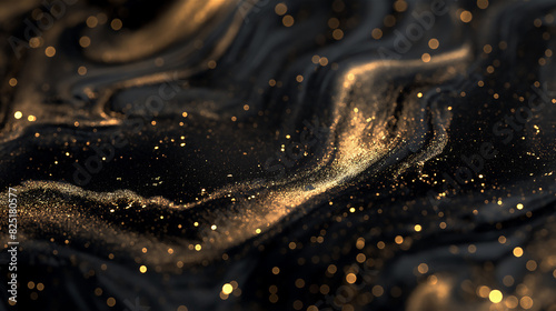 Luxury abstract fluid art painting, mixture of black, gray and gold paints.